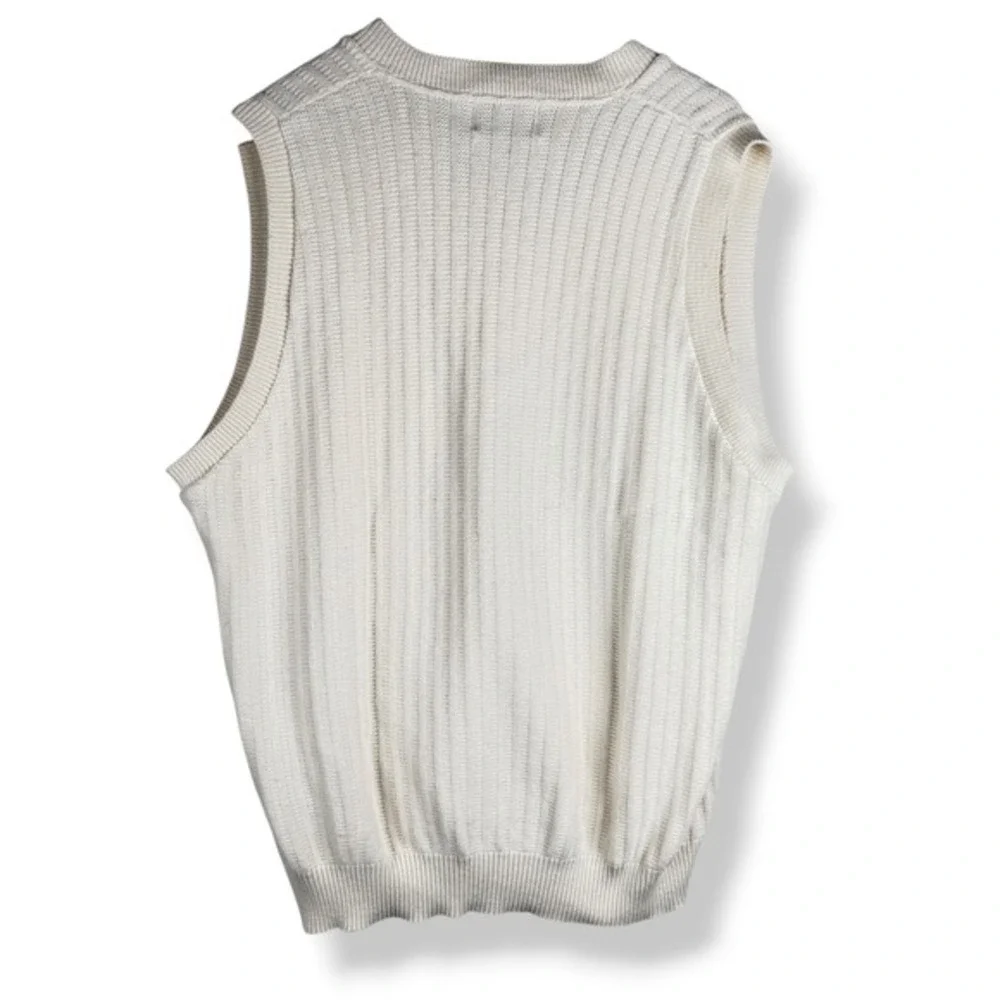Vintage Isle of Cotton Sweater Vest Mens Size Large Cream Made in USA‎ Preppy